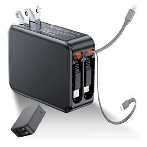 Fast Wall Charger 2 Retractable Cables PD 35W Dual Cables Portable Foldable Plug